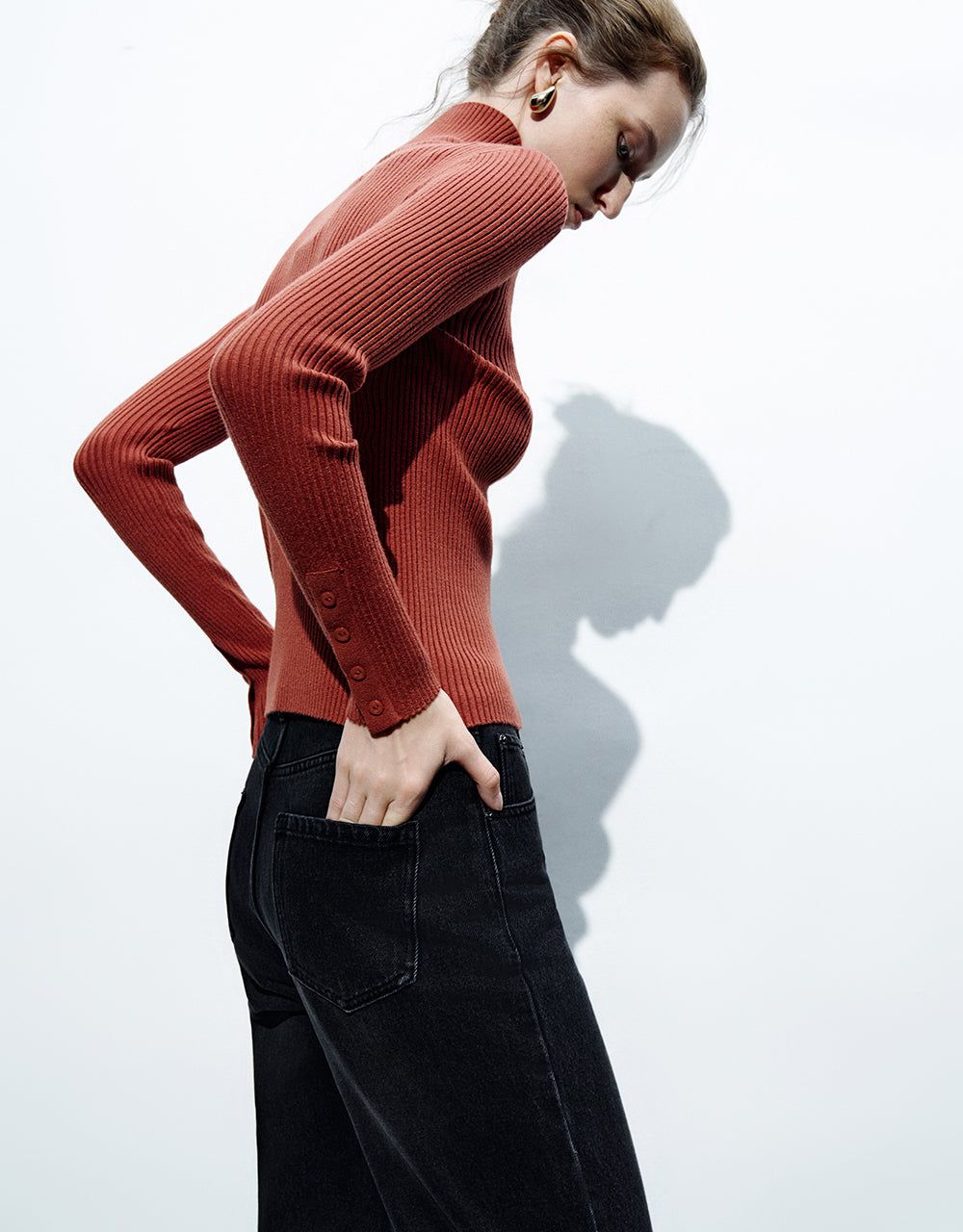 Button Half Placket Skinny Knitted T-Shirt sold by Urban Revivo product image thumbnail 3