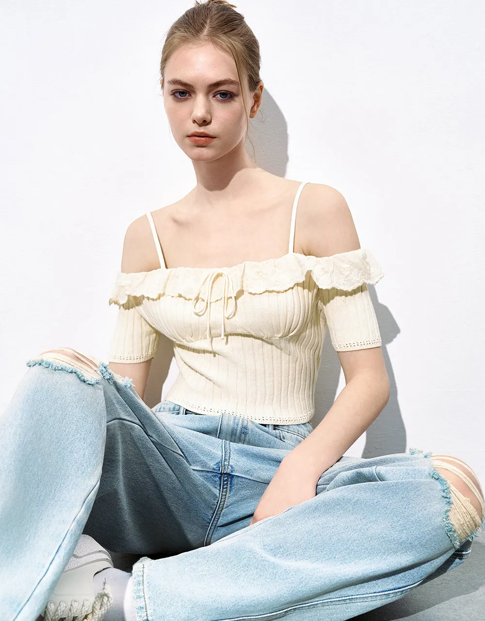 Off-Shoulder Skinny Knitted T-Shirt sold by Urban Revivo product image thumbnail 3