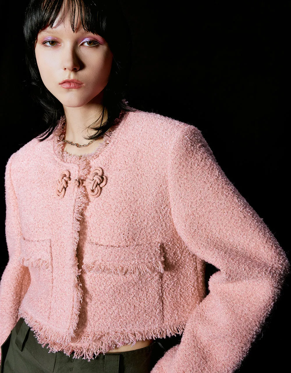 Raw Hem Crew Neck Tweed Jacket sold by Urban Revivo product image thumbnail 4