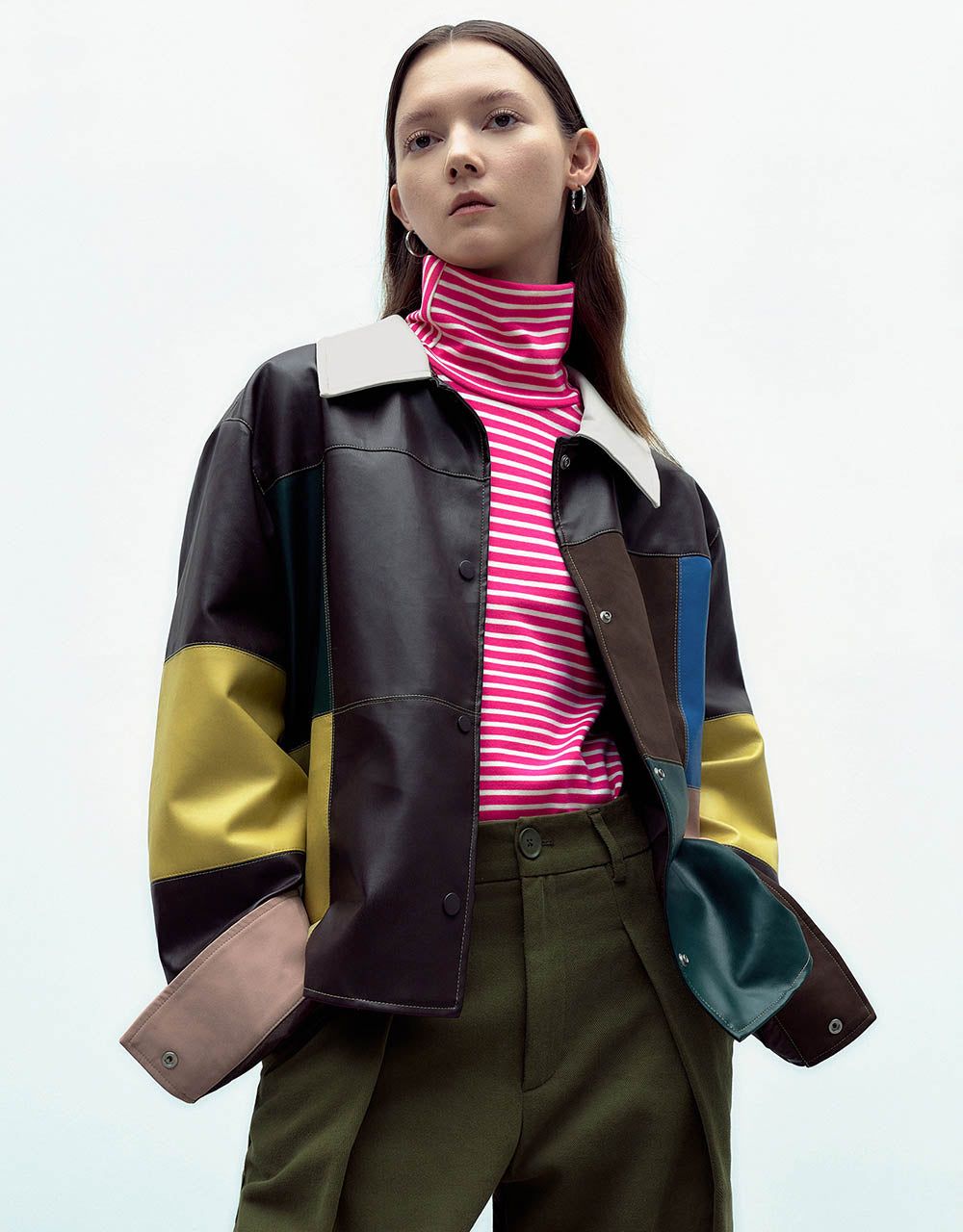 Colorblocks Vegan Leather Straight Jacket sold by Urban Revivo