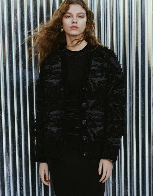 Fuzzy V-Neck Knitted Cardigan sold by Urban Revivo