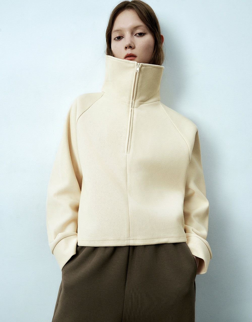 Zip Half Placket Lapel Sweatshirt sold by Urban Revivo