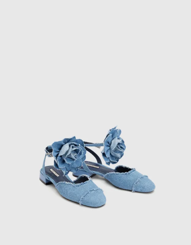 Raw Hem Flower Décor Denim Slingbacks sold by Urban Revivo