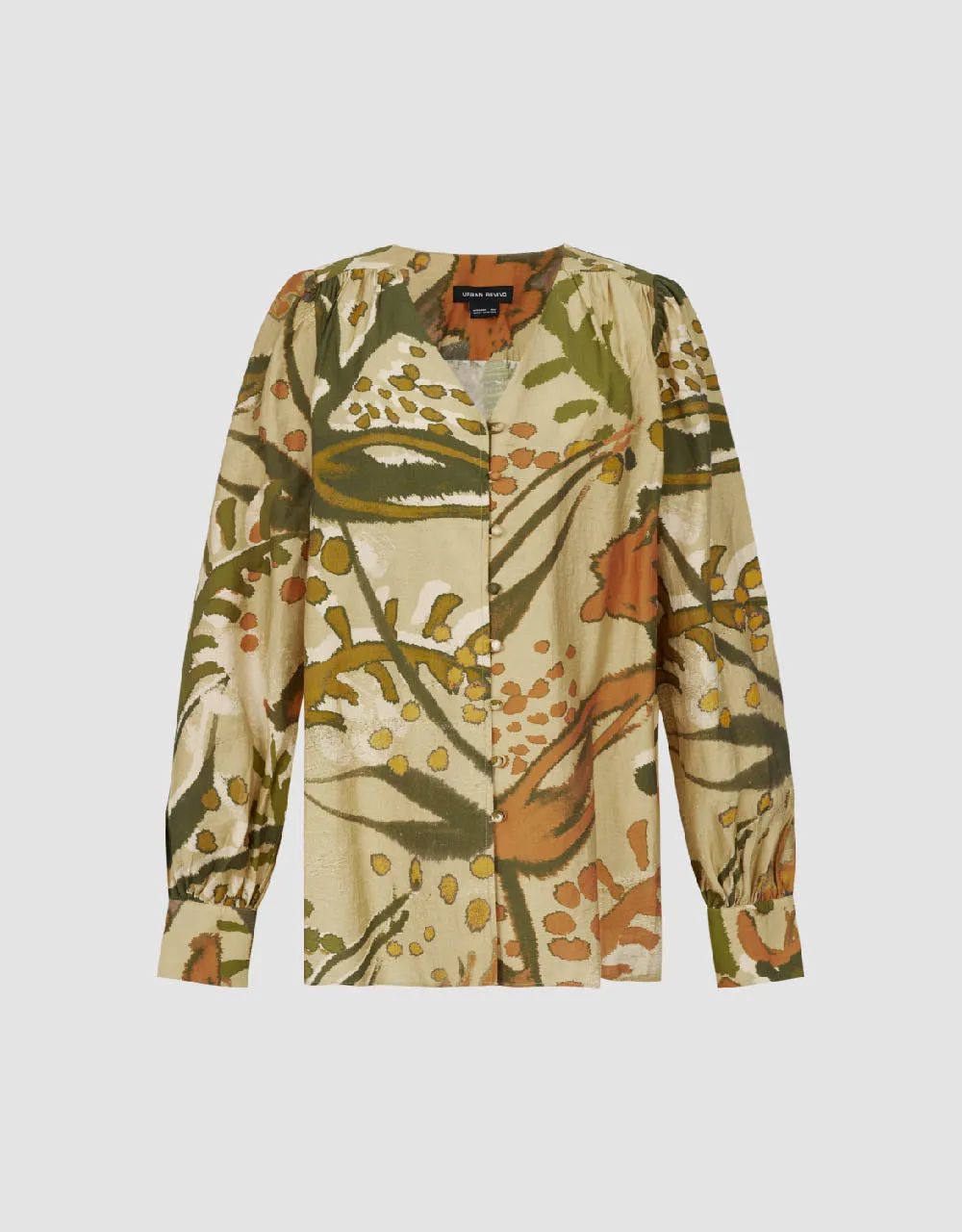 Printed Puff Sleeve V-Neck Shirt sold by Urban Revivo product image thumbnail 2