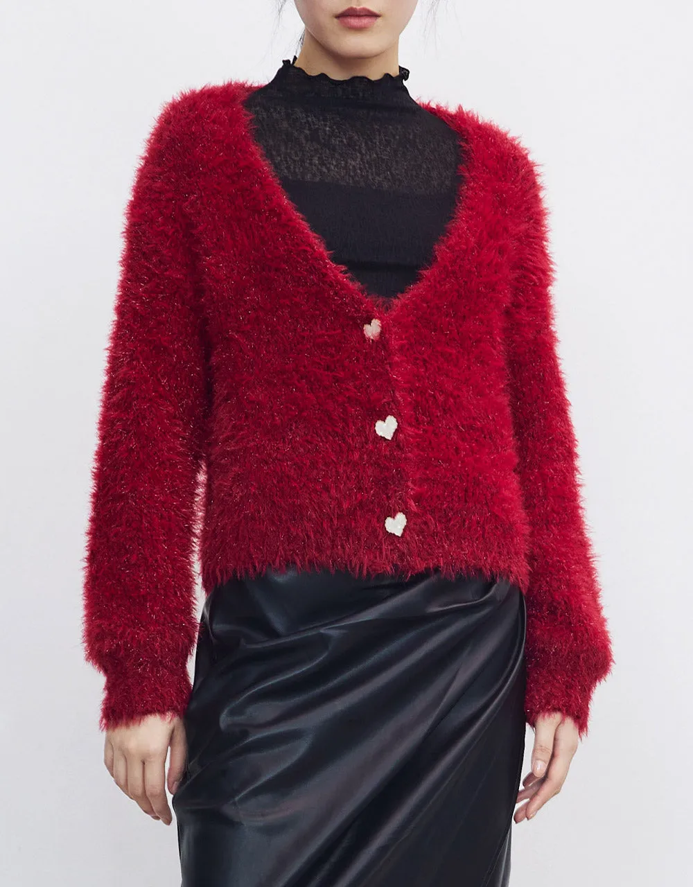 Heart Button Fluffy Cardigan sold by Urban Revivo product image thumbnail 5