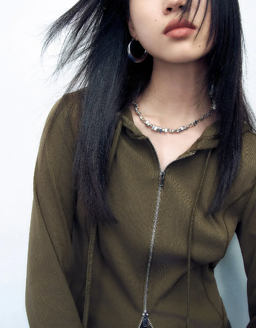 Zipper Front Hooded Skinny Knitted Jacket sold by Urban Revivo product image thumbnail 5