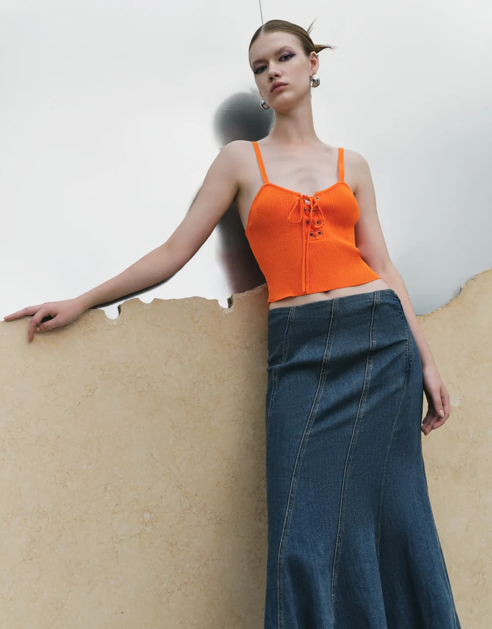 Lace Up Front Knitted Tank Top sold by Urban Revivo product image thumbnail 3