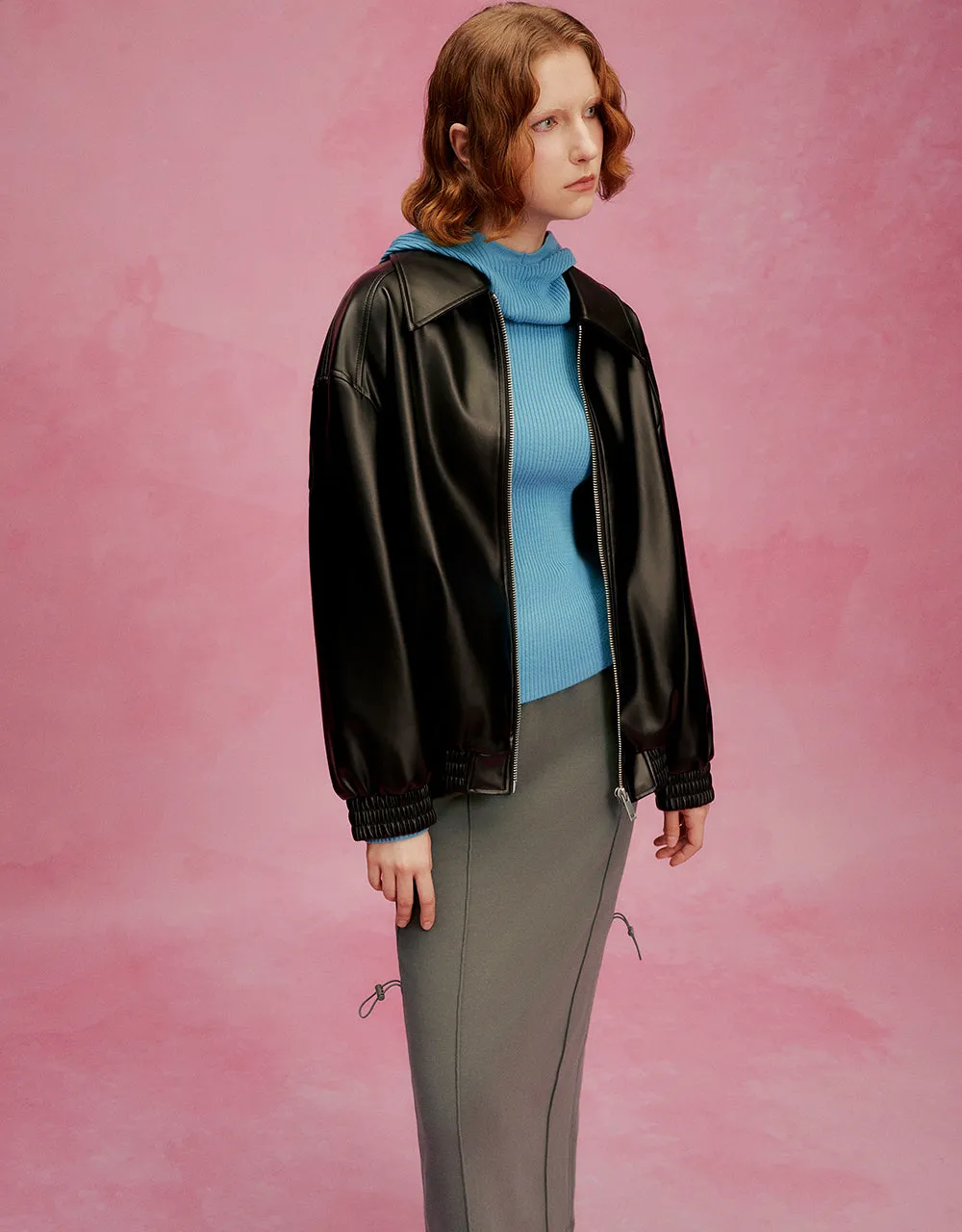 Zipper Front Vegan Leather Jacket sold by Urban Revivo product image thumbnail 3