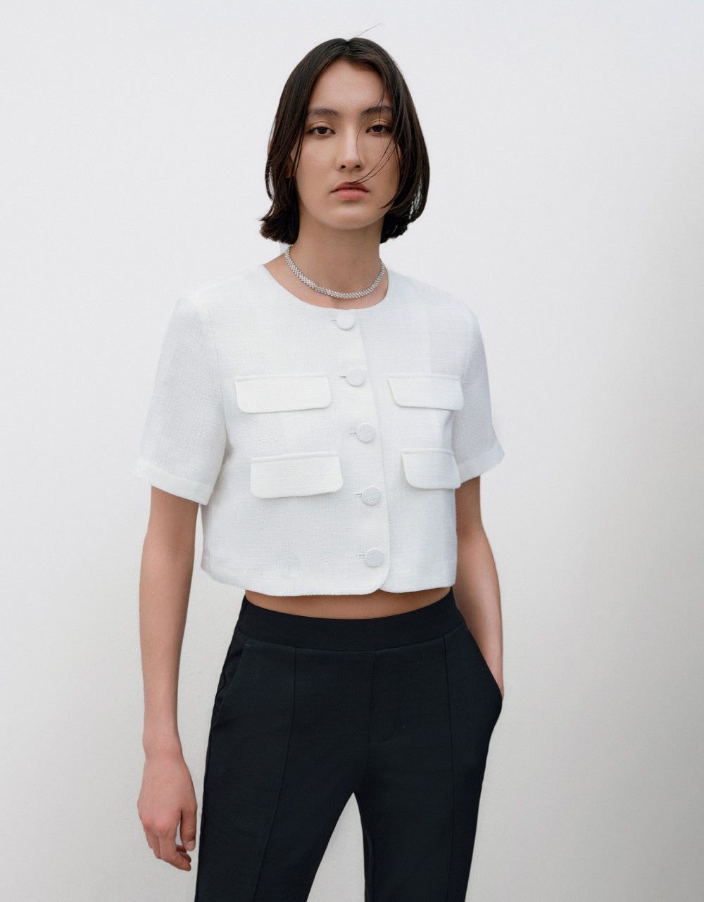 Short Sleeve Tweed Jacket sold by Urban Revivo