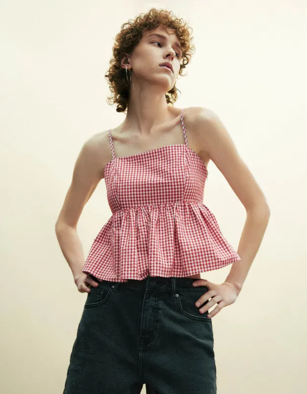 Gingham Off-Shoulder Cami Top sold by Urban Revivo