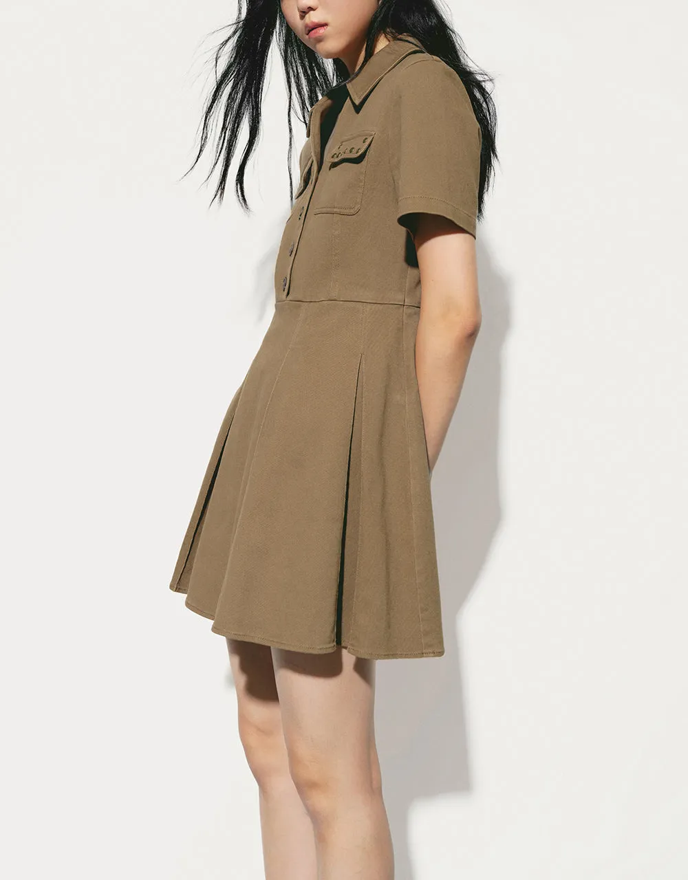 V-Neck Pleated A-Line Dress sold by Urban Revivo product image thumbnail 3