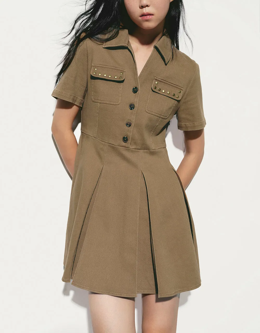 V-Neck Pleated A-Line Dress sold by Urban Revivo product image thumbnail 2