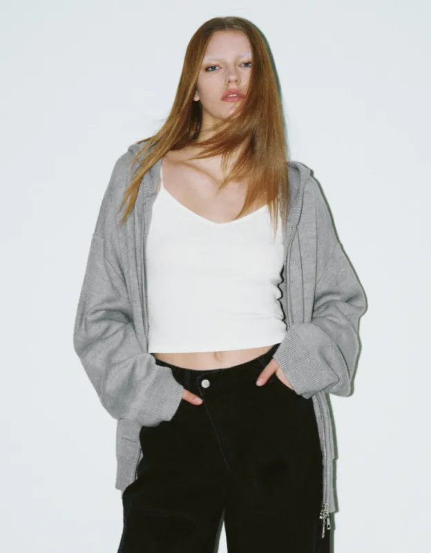 Zipper Front Hooded Knitted Cardigan sold by Urban Revivo