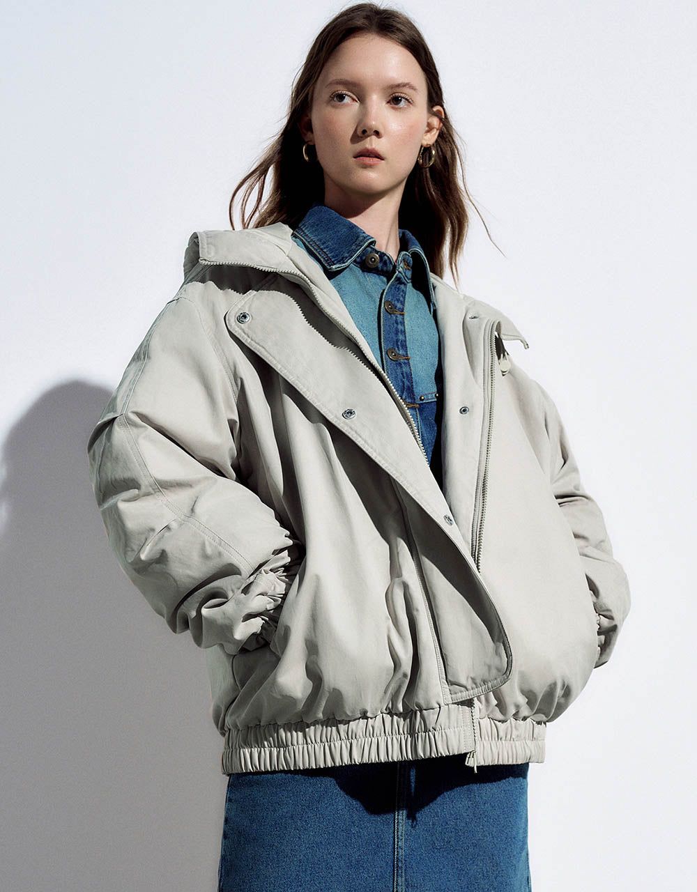 Zipper Front Hooded Down Jacket sold by Urban Revivo