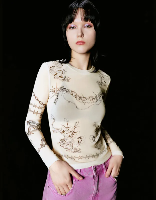 Printed Crew Neck Skinny T-Shirt sold by Urban Revivo