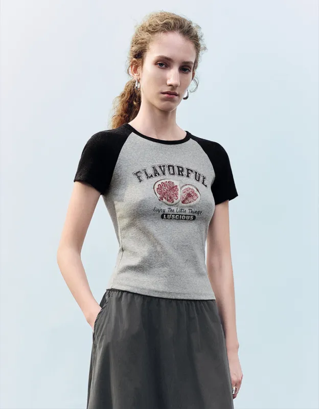 Printed Crew Neck Skinny T-Shirt sold by Urban Revivo