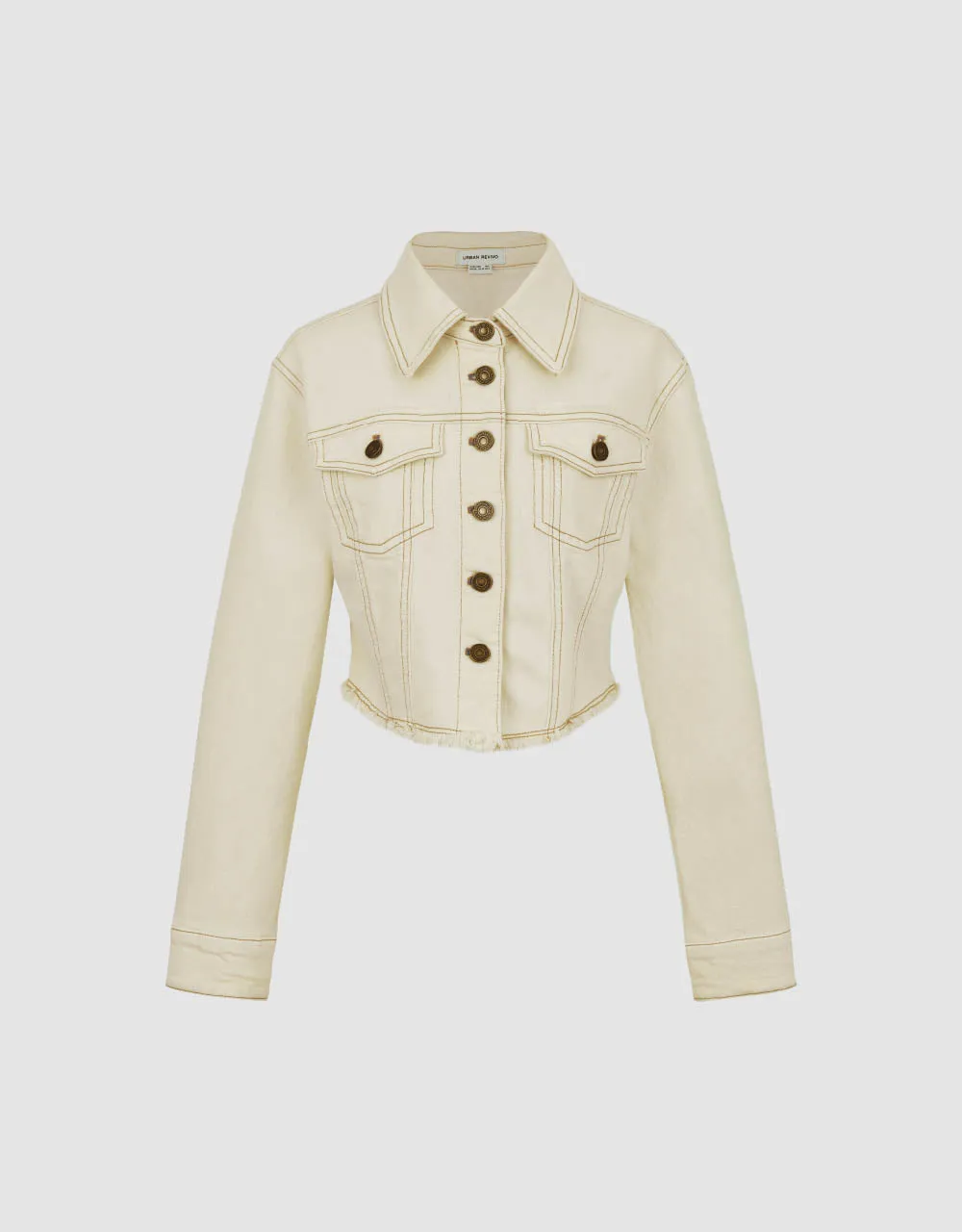 Raw Hem Cropped Button Up Denim Shirt sold by Urban Revivo product image thumbnail 2