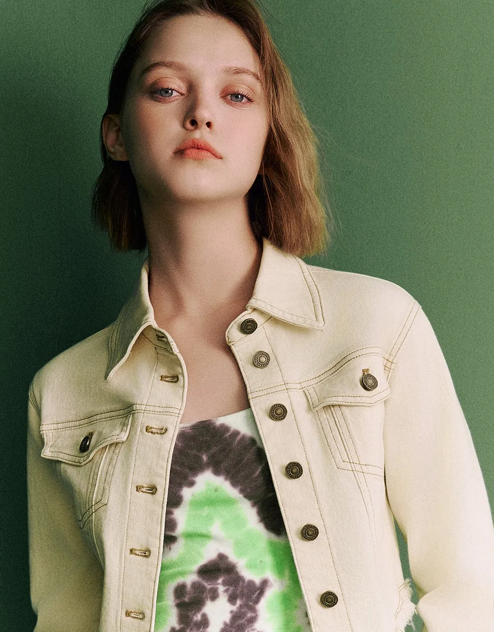 Raw Hem Cropped Button Up Denim Shirt sold by Urban Revivo product image thumbnail 4