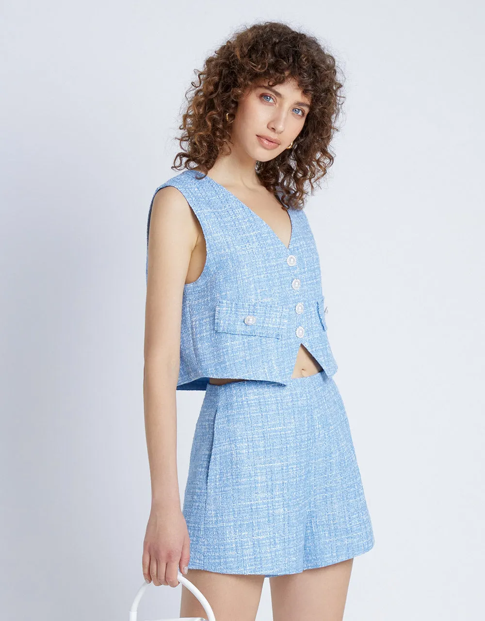 Tweed Faux Pearl Button Vest sold by Urban Revivo product image thumbnail 3