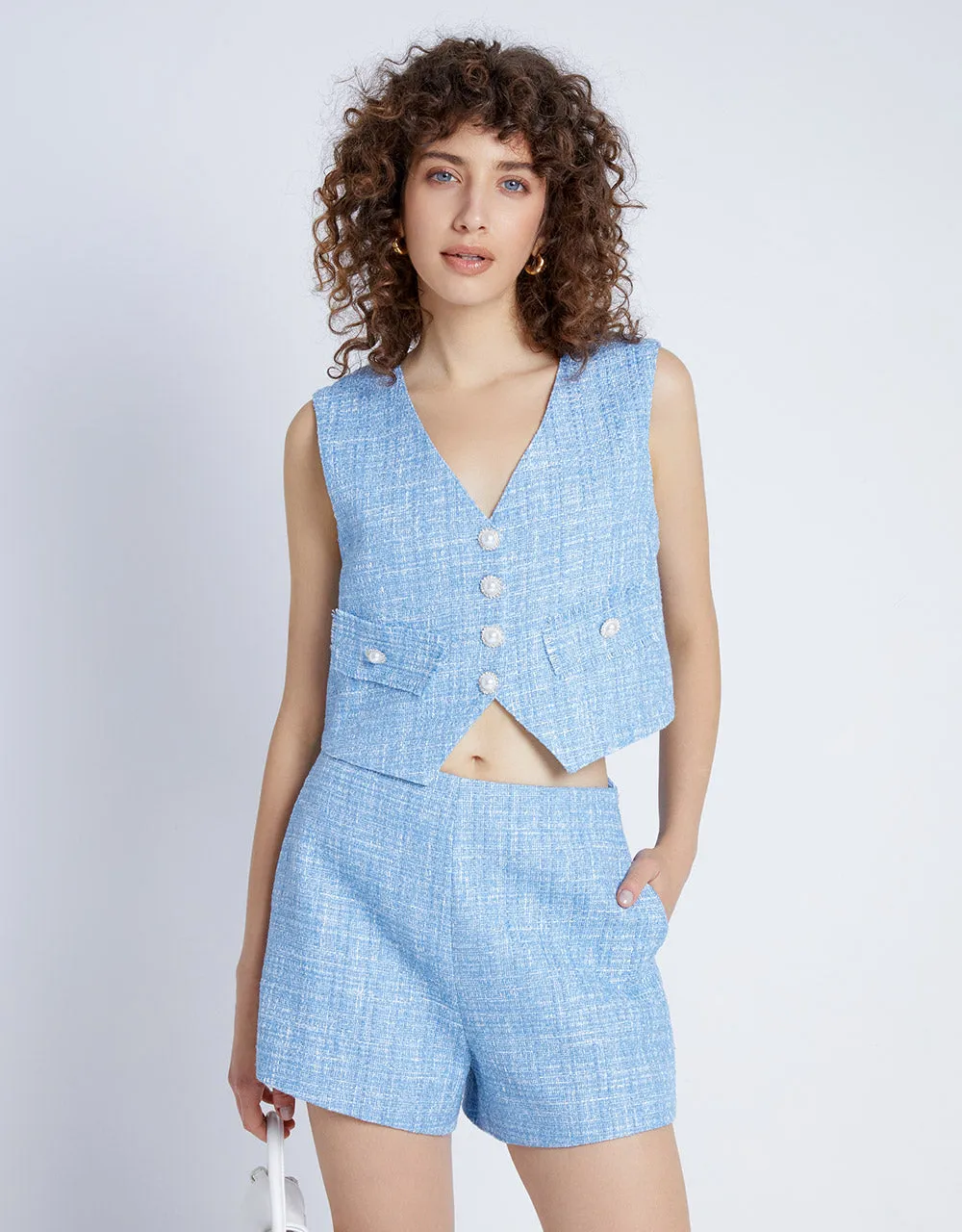 Tweed Faux Pearl Button Vest sold by Urban Revivo product image thumbnail 2