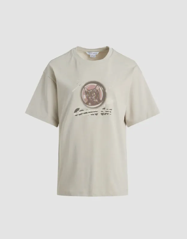 Printed Crew Neck Loose T-Shirt sold by Urban Revivo