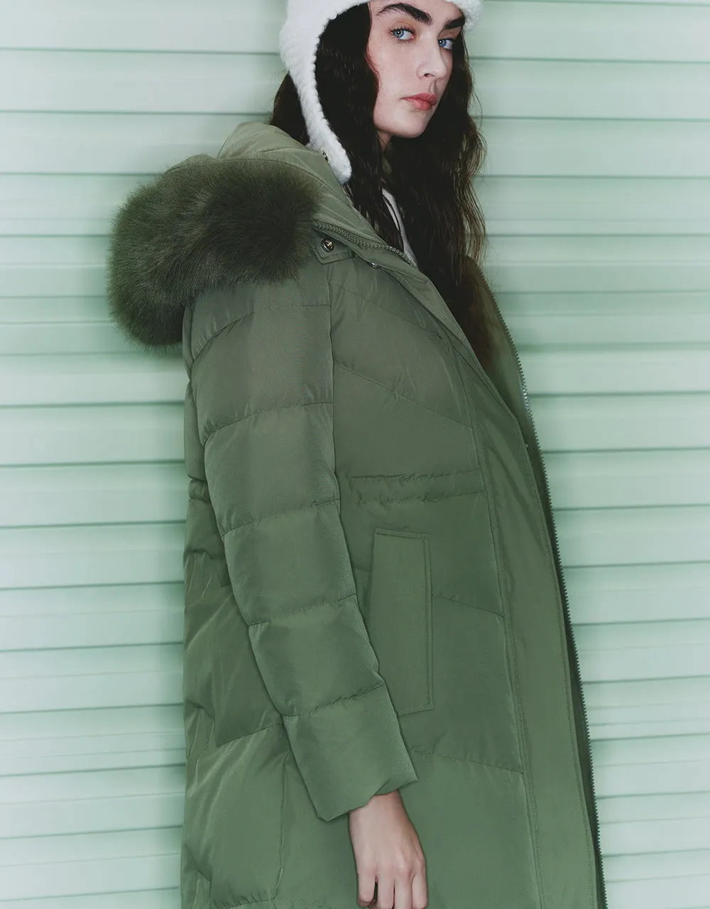 Hooded A-Line Down Jacket With Detachable Furry Collar sold by Urban Revivo product image thumbnail 3