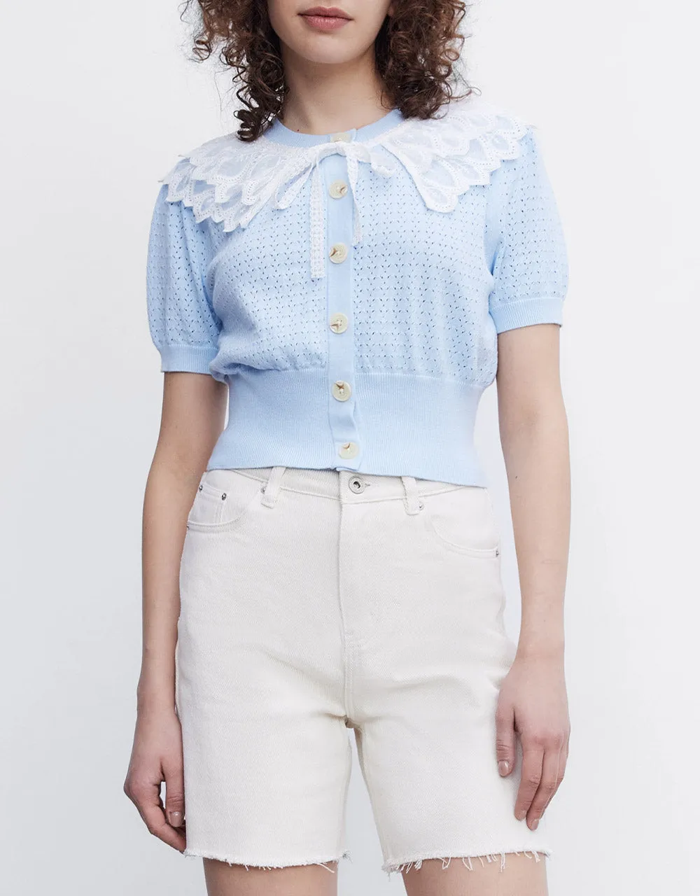 Lace Collar Pointelle Button Up Cardigan sold by Urban Revivo product image thumbnail 2
