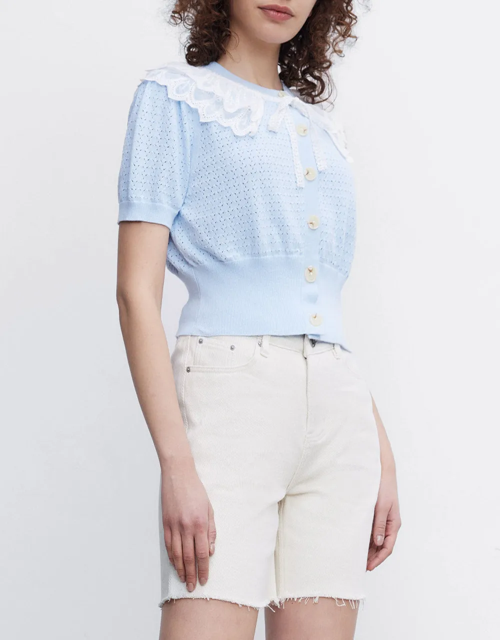Lace Collar Pointelle Button Up Cardigan sold by Urban Revivo product image thumbnail 5