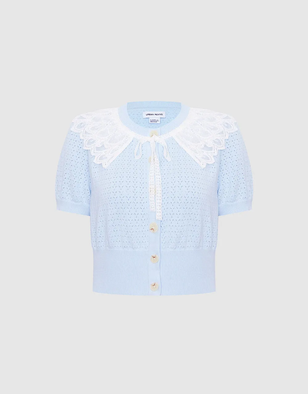 Lace Collar Pointelle Button Up Cardigan sold by Urban Revivo