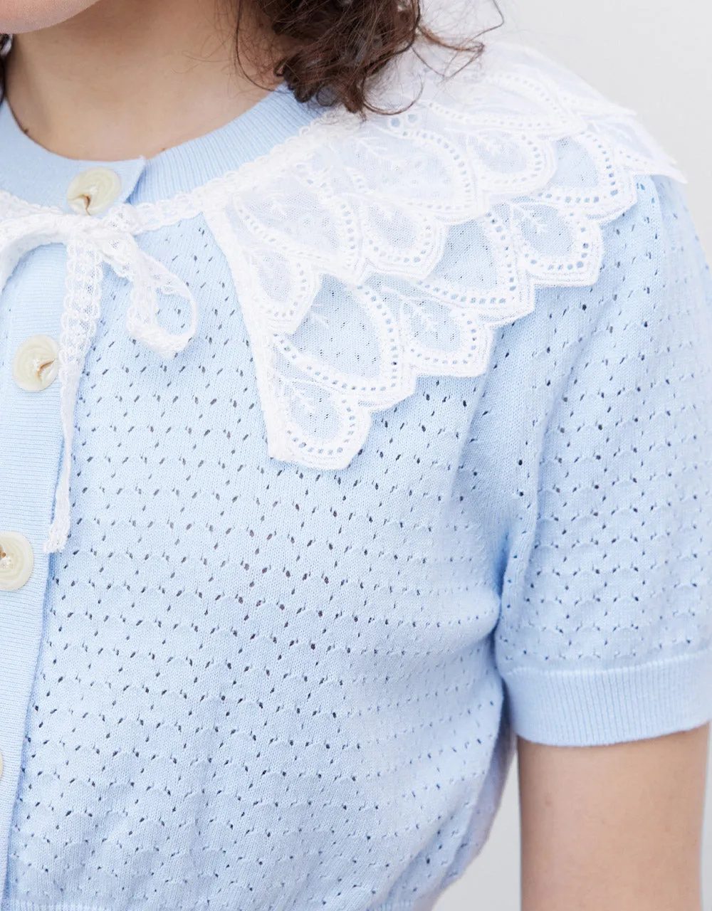 Lace Collar Pointelle Button Up Cardigan sold by Urban Revivo product image thumbnail 3