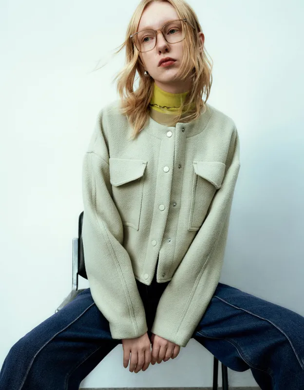 Crew Neck Press Button Straight Jacket sold by Urban Revivo