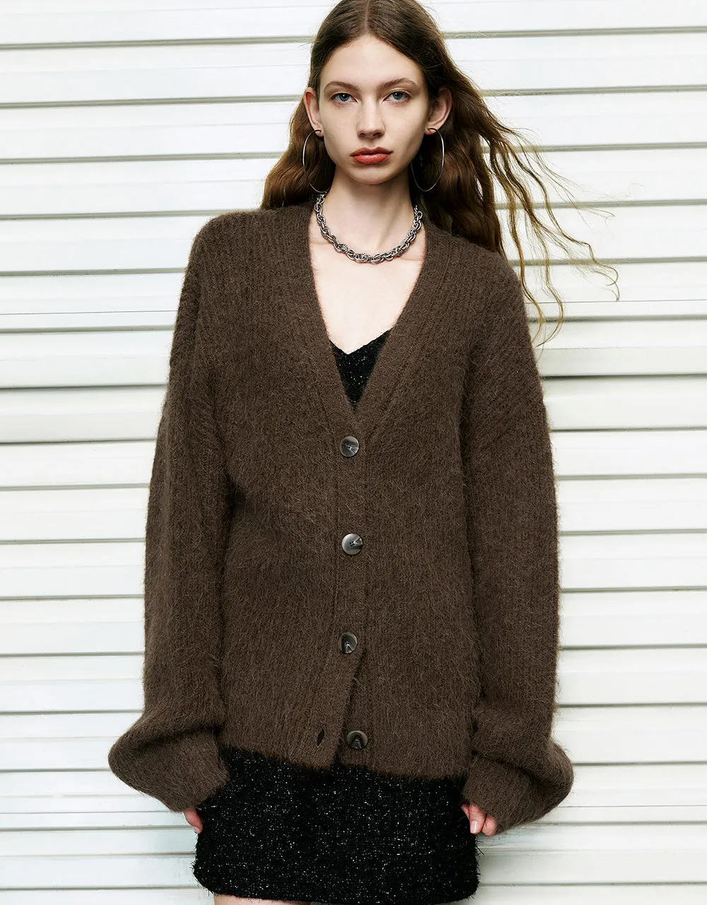 Drop Shoulder Sleeve V-Neck Knitted Cardigan sold by Urban Revivo