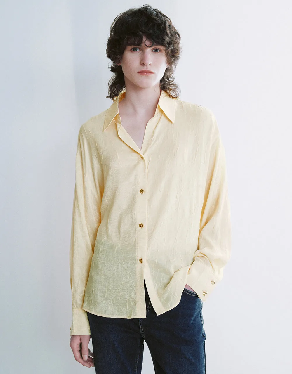 Textured Button Up Straight Shirt sold by Urban Revivo