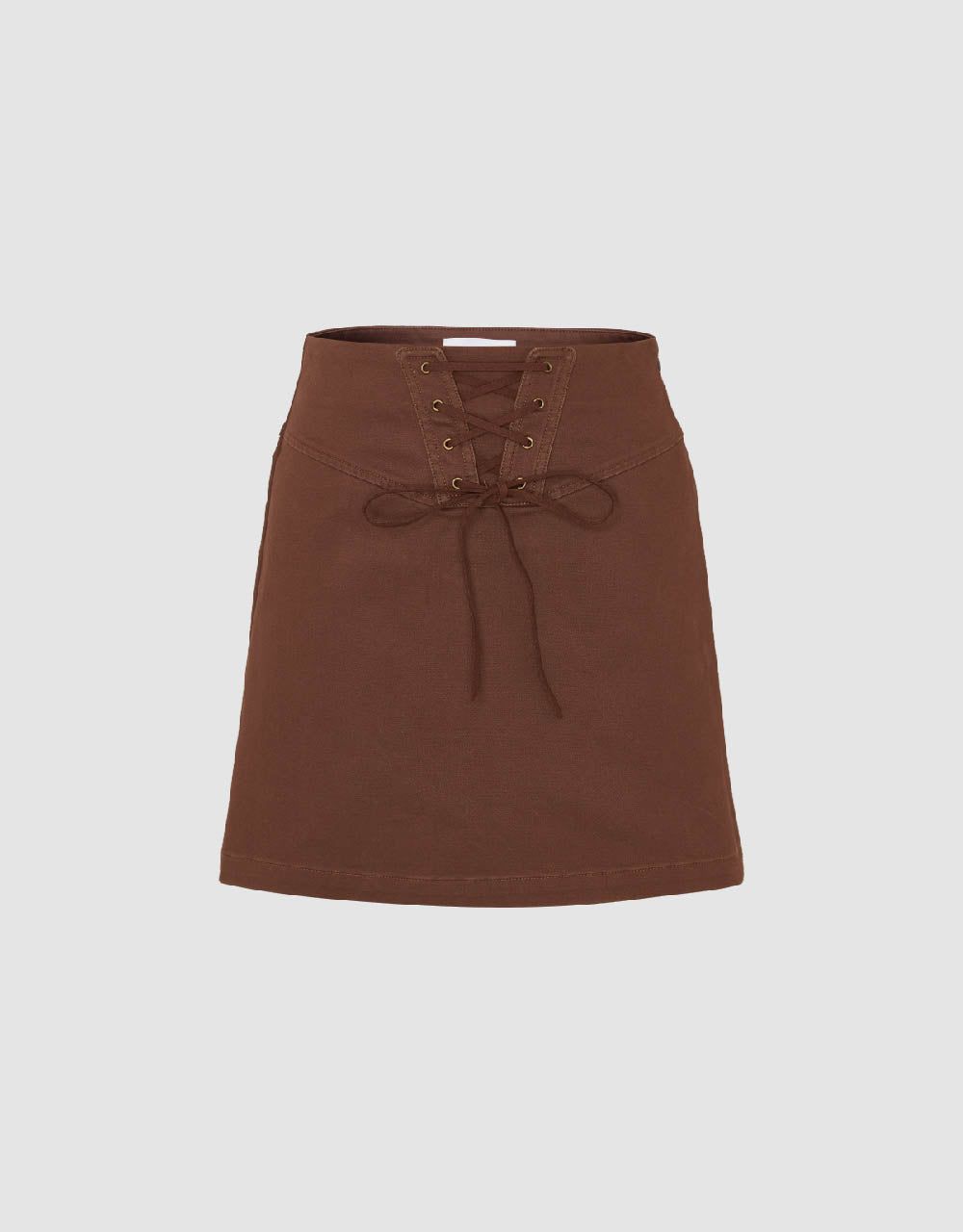 Lace Up Front Mini A-Line Skirt sold by Urban Revivo