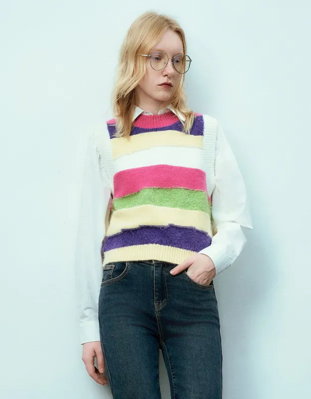 Striped Crew Neck Knitted Vest sold by Urban Revivo