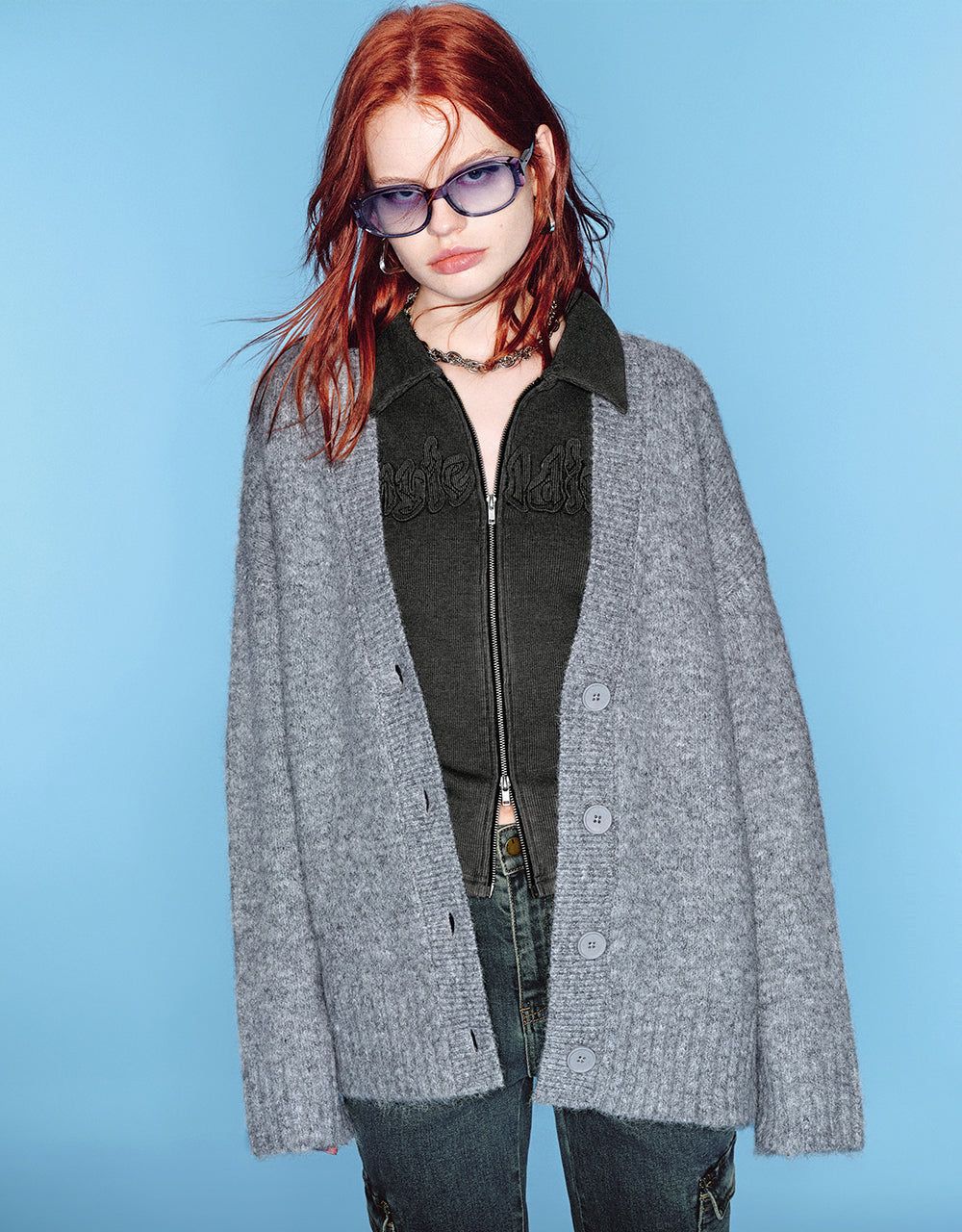 Drop Shoulder Sleeve V-Neck Knitted Cardigan sold by Urban Revivo