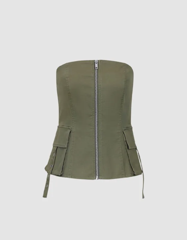 Zipper Front Skinny Tube Top sold by Urban Revivo