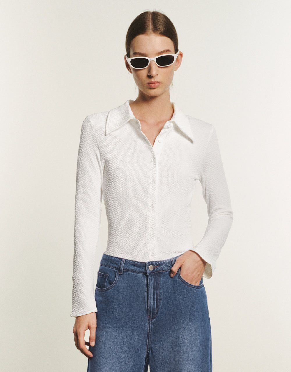 Button Up Straight Lapel Shirt sold by Urban Revivo