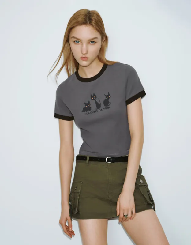 Printed Crew Neck Skinny T-Shirt sold by Urban Revivo