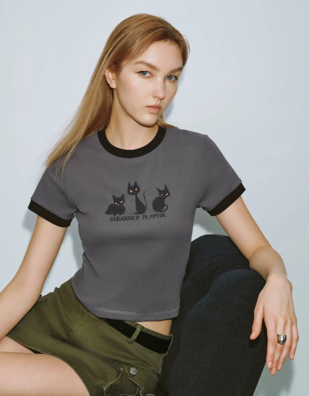 Printed Crew Neck Skinny T-Shirt sold by Urban Revivo product image thumbnail 3