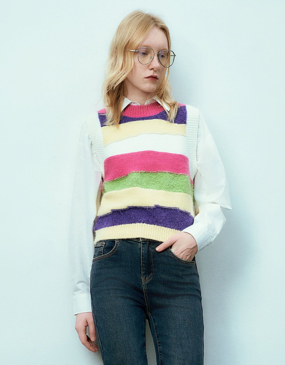 Striped Crew Neck Knitted Vest sold by Urban Revivo
