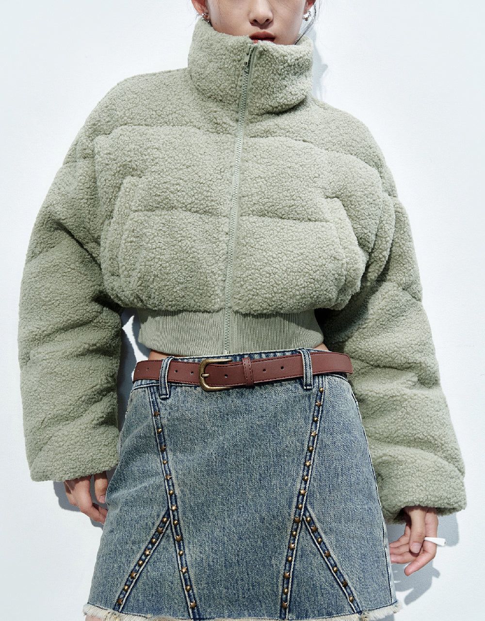 Furry Stand Collar Down Jacket sold by Urban Revivo product image thumbnail 2