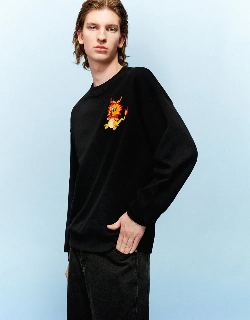 Dragon Embossed Crew Neck Sweatshirt sold by Urban Revivo product image thumbnail 3
