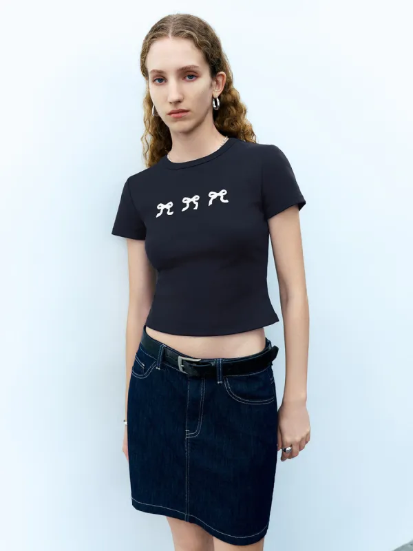Bow Printed Crew Neck Skinny T-Shirt sold by Urban Revivo