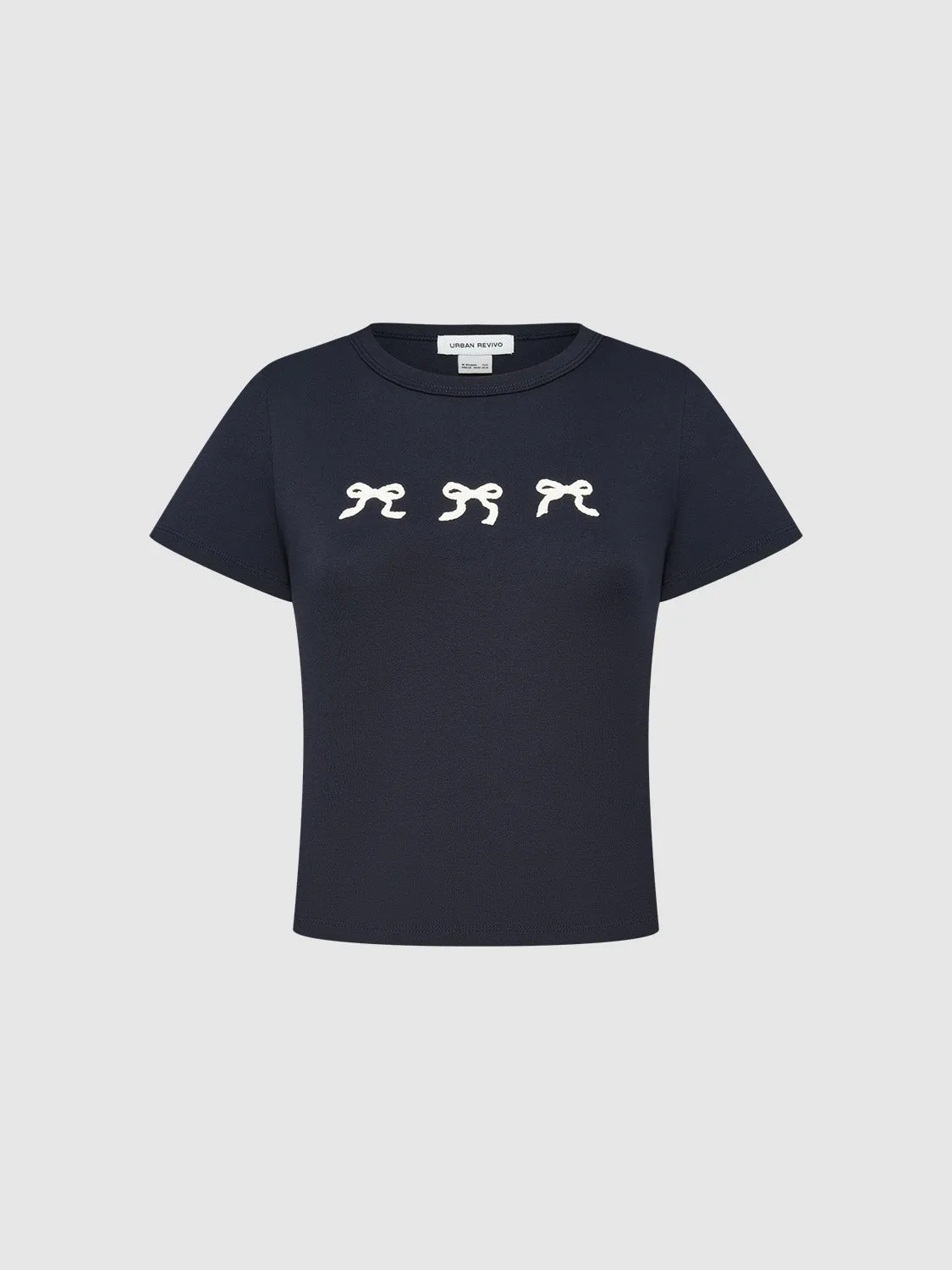 Bow Printed Crew Neck Skinny T-Shirt sold by Urban Revivo product image thumbnail 2