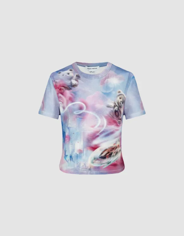 Printed Crew Neck Skinny T-Shirt sold by Urban Revivo