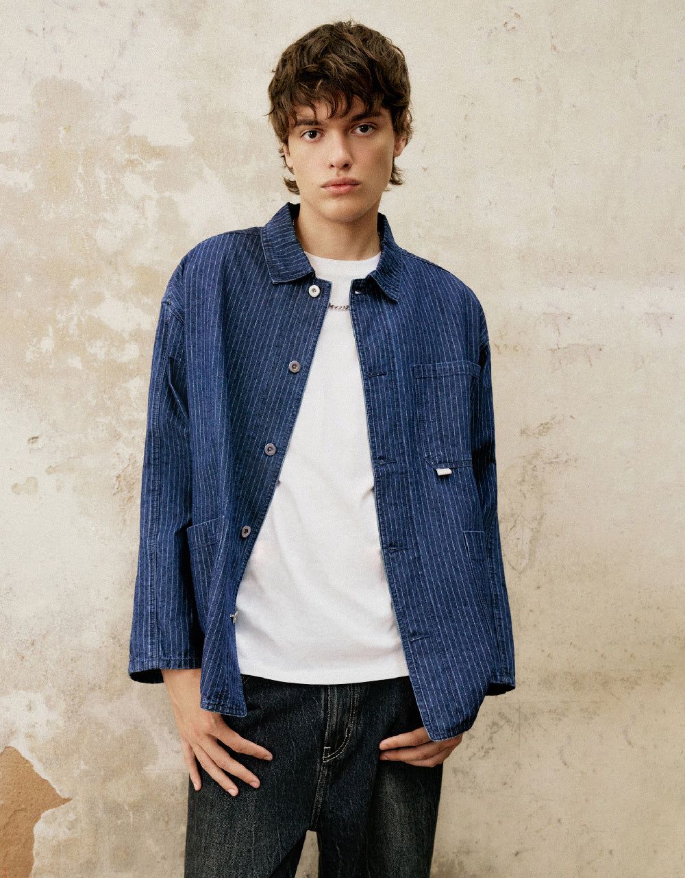 Drop Shoulder Sleeve Striped Denim Jacket sold by Urban Revivo