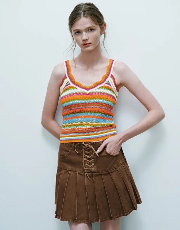Striped V-Neck Knitted Tank Top sold by Urban Revivo