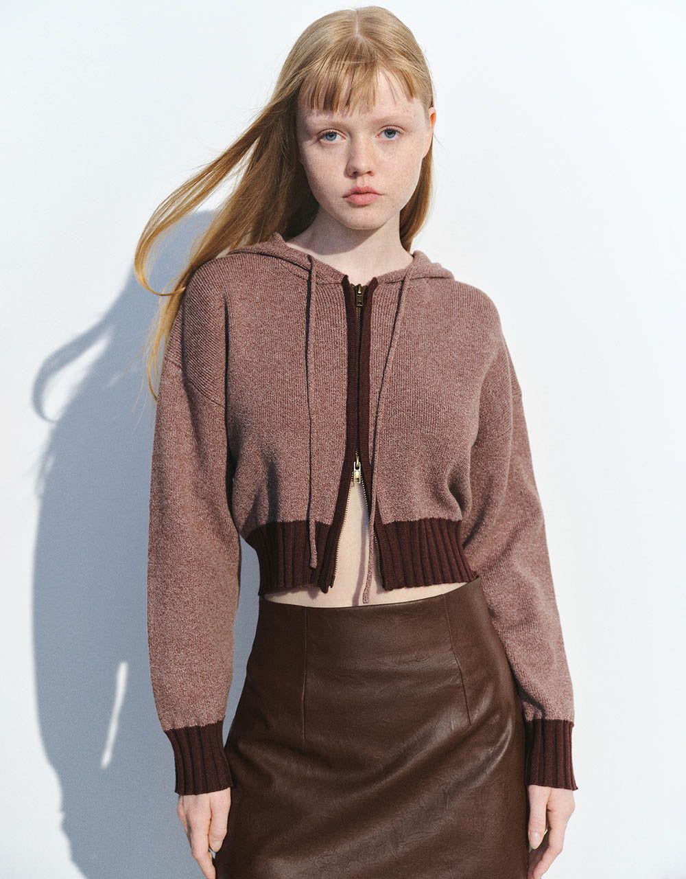 Zipper Front Hooded Knitted Cardigan sold by Urban Revivo