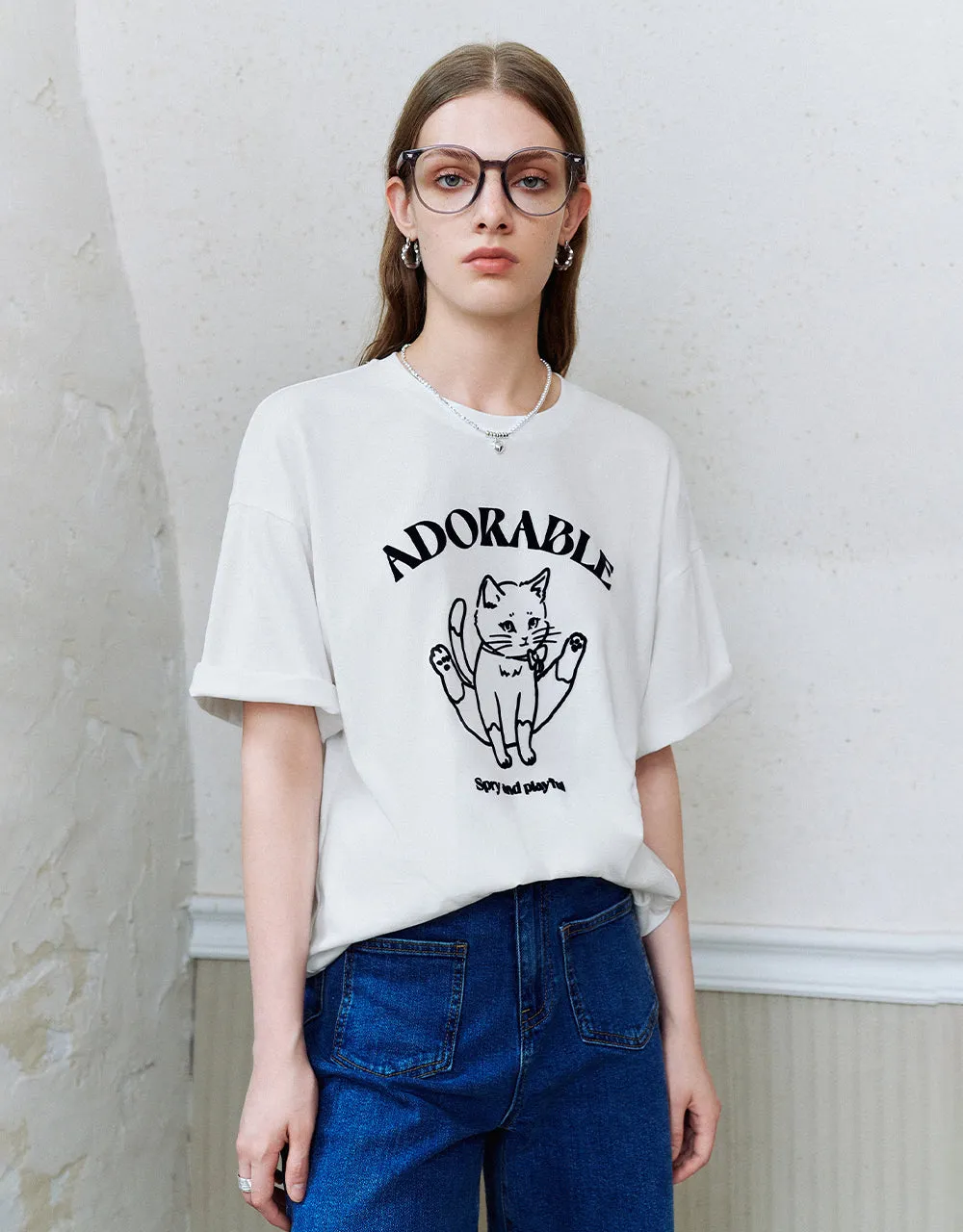 Printed Crew Neck Loose T-Shirt sold by Urban Revivo